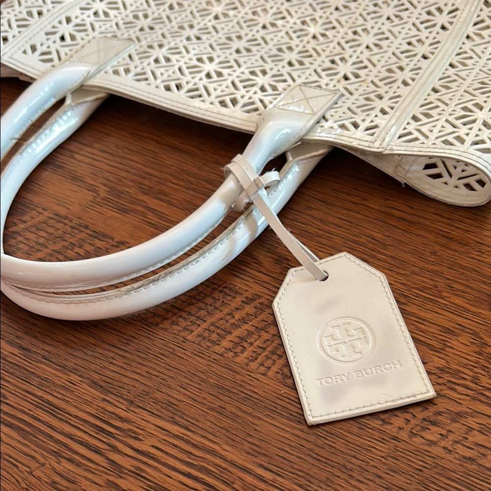 Tory Burch Cream Lattice Tote